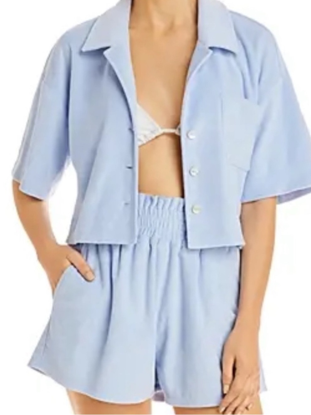 AQUA Swim Cropped Terrycloth Shirt & Shorts Set, Medium